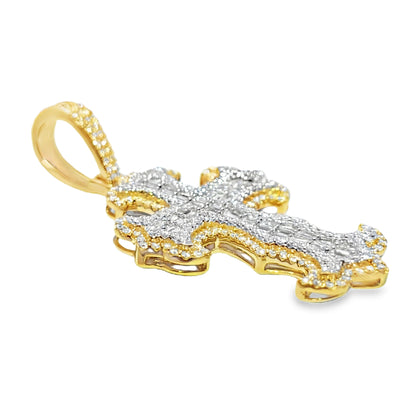10K Yellow Gold Baguette & Round Diamond Cross Pendant 1.50ctw