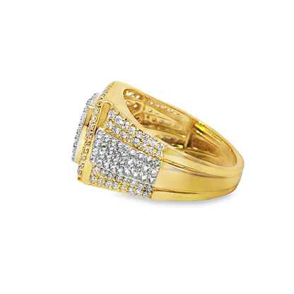 Two-Tone Iced Out Dome Ring 1.60 CTW in 10K Yellow & White Gold – Cushion Style