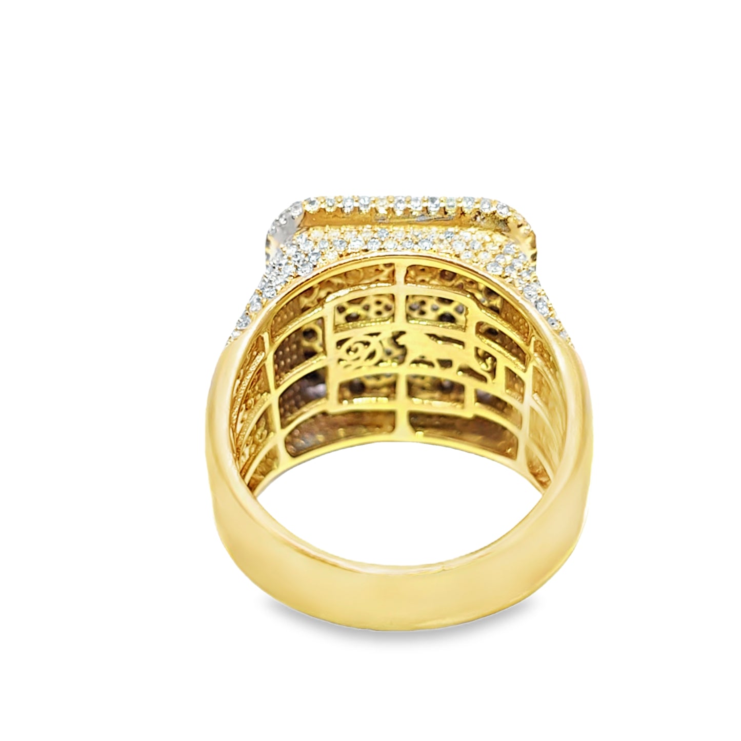Diamond Puffed Square Ring 2.15 CTW in 10K Yellow Gold – Iced Out Statement
