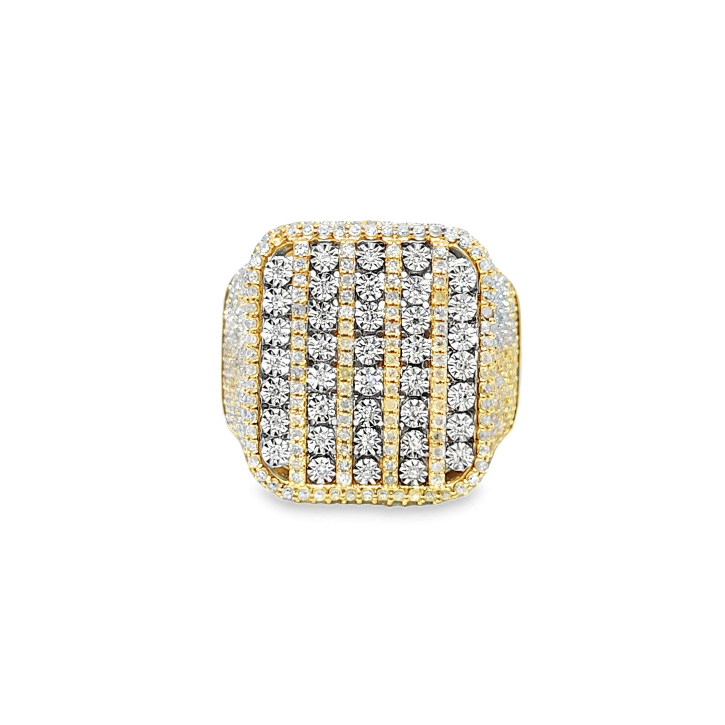 Diamond Puffed Square Ring 2.15 CTW in 10K Yellow Gold – Iced Out Statement