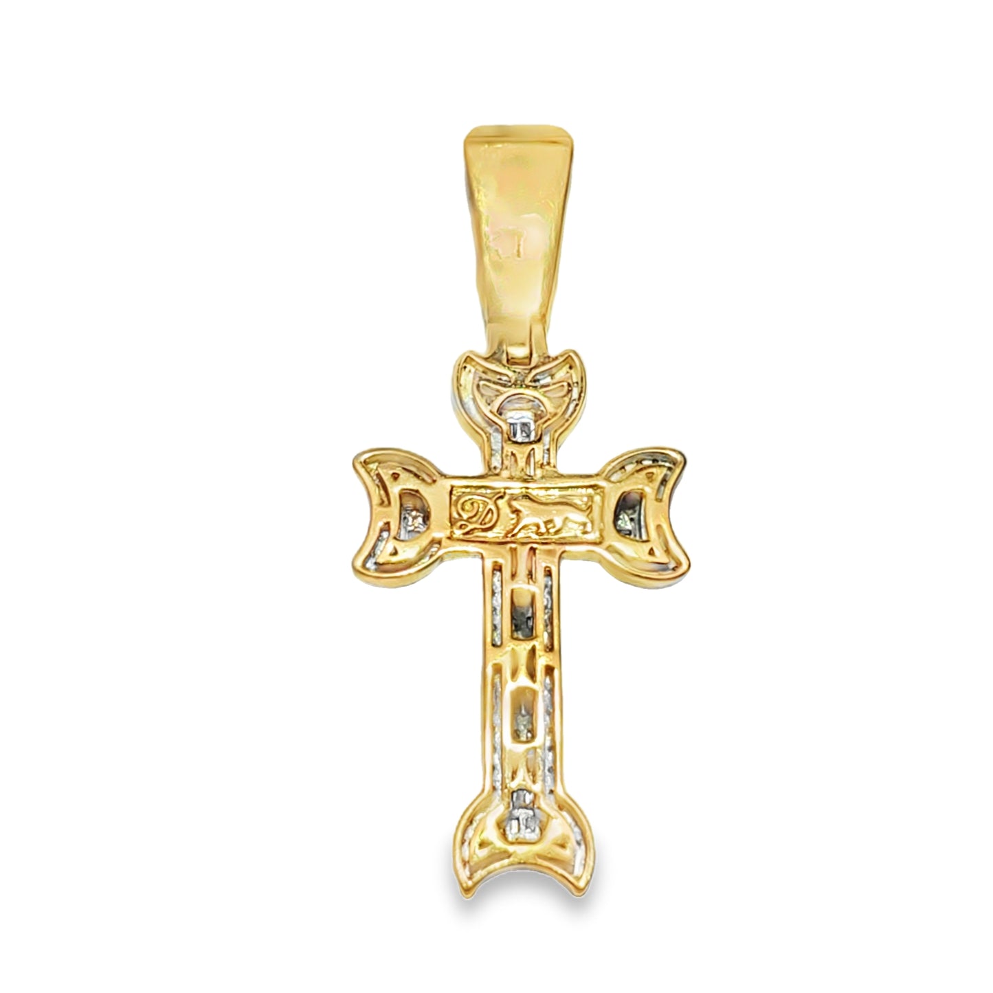 10K Yellow Gold Baguette Bezel Diamond Cross Pendant 1.80 ctw