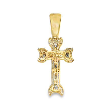 10K Yellow Gold Baguette Bezel Diamond Cross Pendant 1.80 ctw
