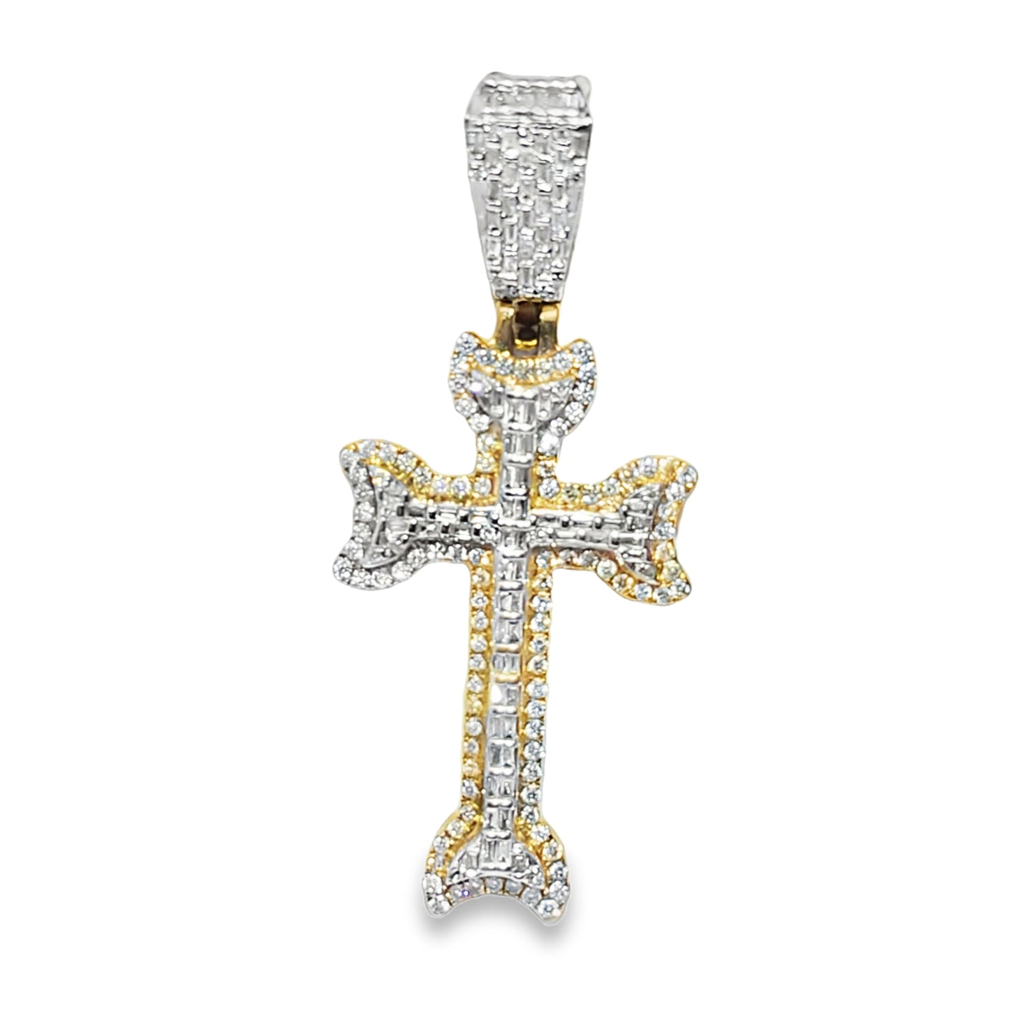 10K Yellow Gold Baguette Bezel Diamond Cross Pendant 1.80 ctw