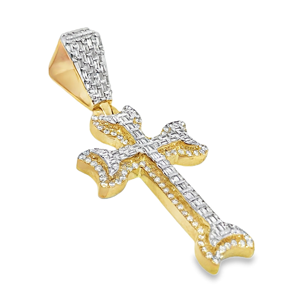 10K Yellow Gold Baguette Bezel Diamond Cross Pendant 1.80 ctw