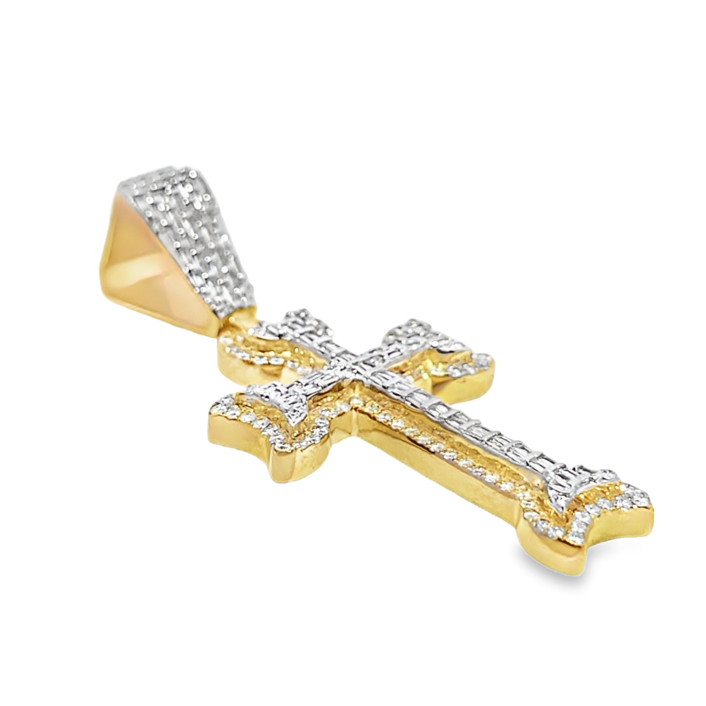 10K Yellow Gold Baguette Bezel Diamond Cross Pendant 1.80 ctw