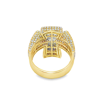 Bold Diamond Cross Ring 2.95 CTW in 10K Yellow Gold | Baguette Style
