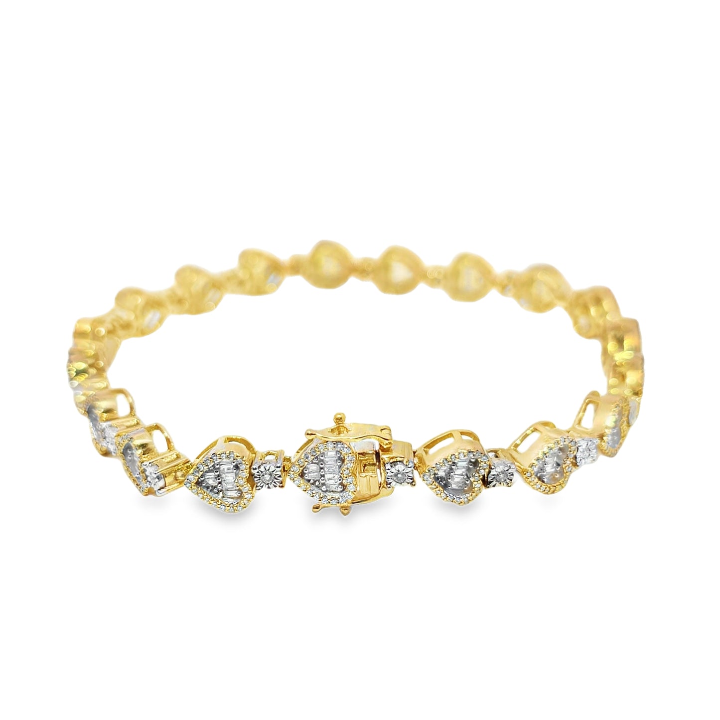 Women's Heart Link Bracelet 1.50 ctw Diamond 10K Yellow Gold