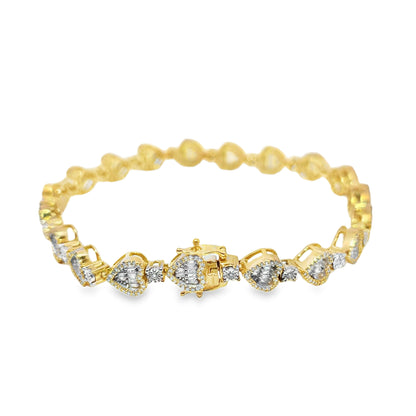Women's Heart Link Bracelet 1.50 ctw Diamond 10K Yellow Gold