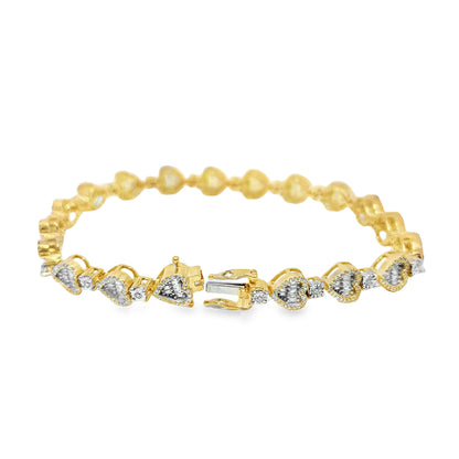 Women's Heart Link Bracelet 1.50 ctw Diamond 10K Yellow Gold