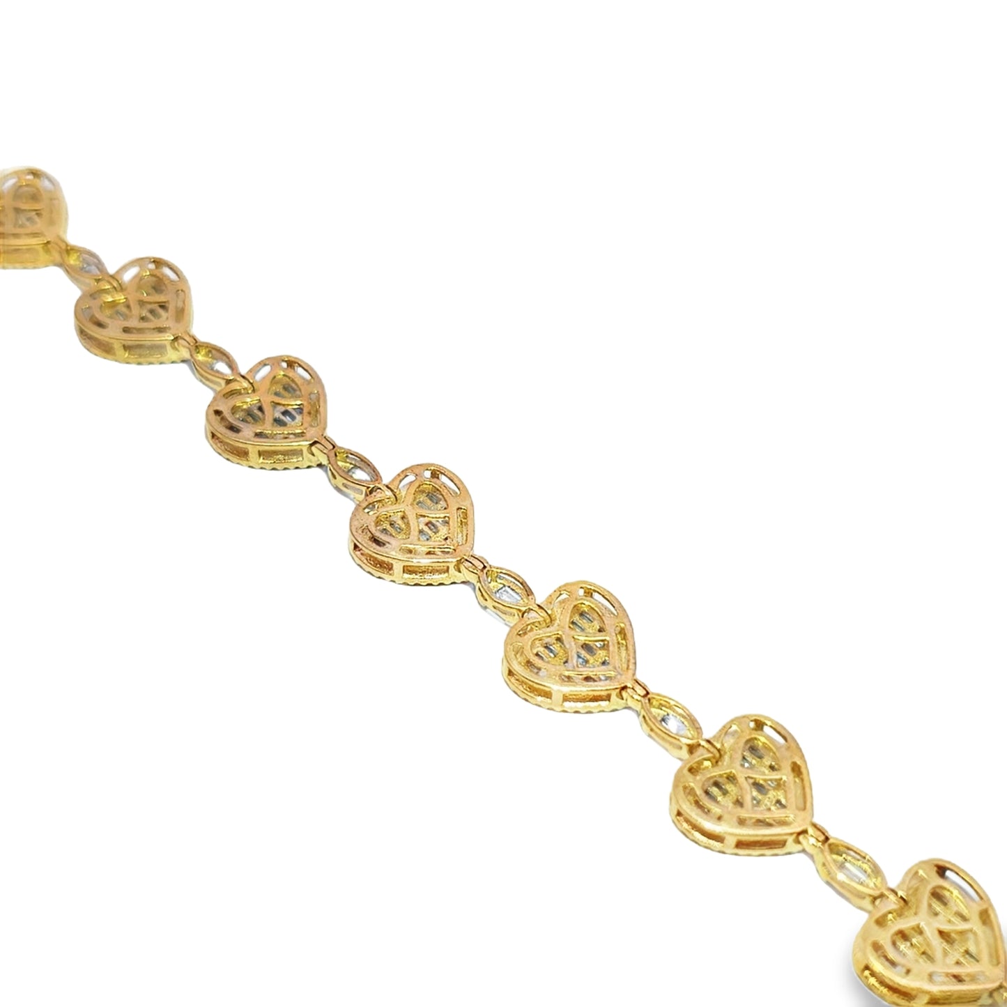 Women's Baguette Heart Marquise Shape Link Diamond Bracelet 2.35ctw 10K Yellow Gold