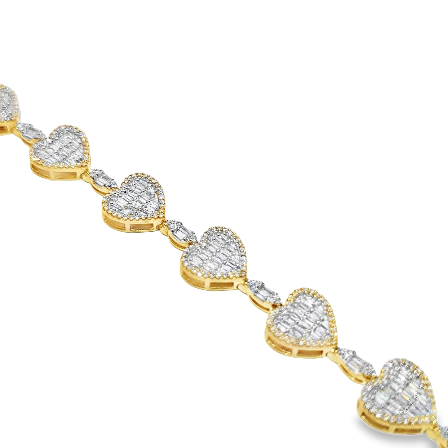 Women's Baguette Heart Marquise Shape Link Diamond Bracelet 2.35ctw 10K Yellow Gold