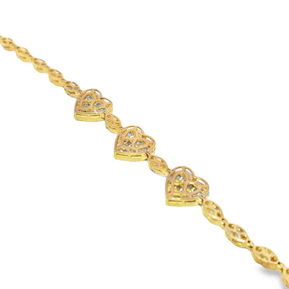 10K Yellow Gold Marquise & Heart Diamond Bracelet 2.05ctw