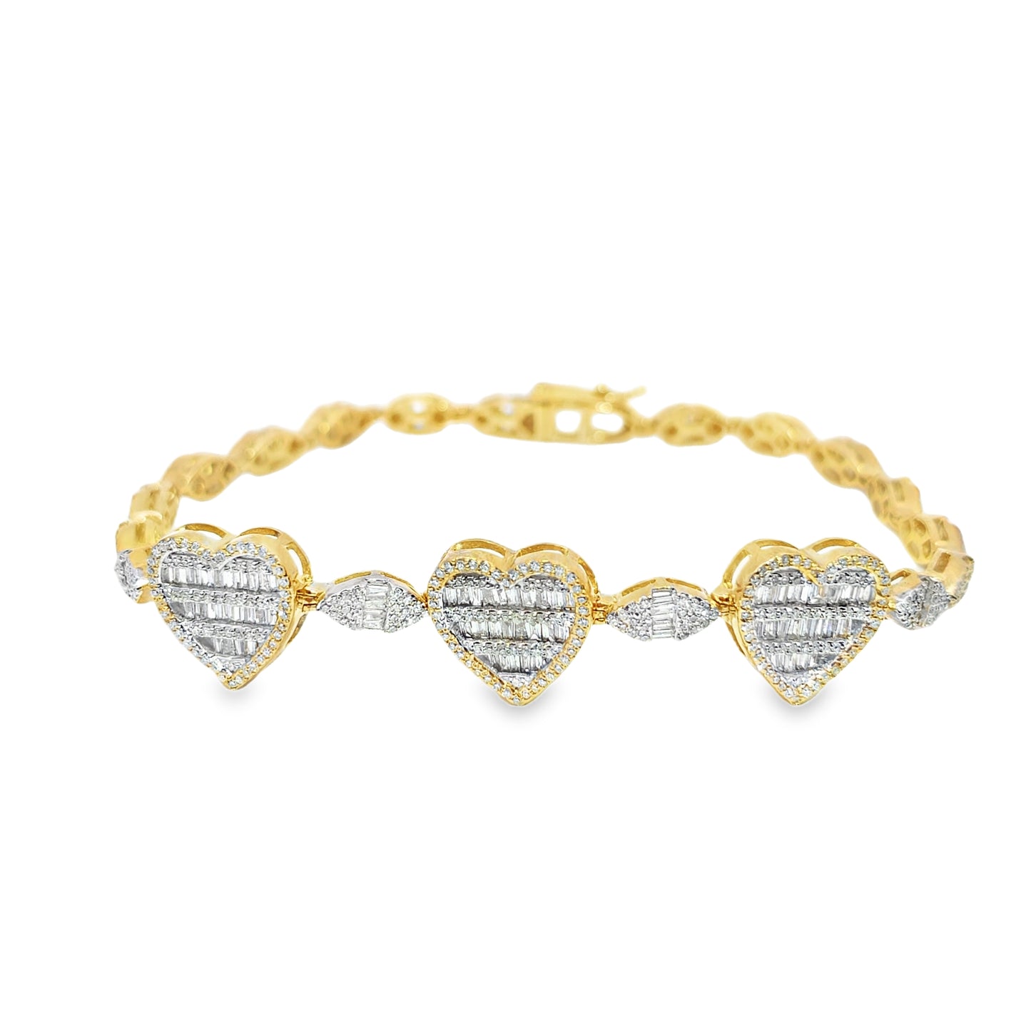 10K Yellow Gold Marquise & Heart Diamond Bracelet 2.05ctw