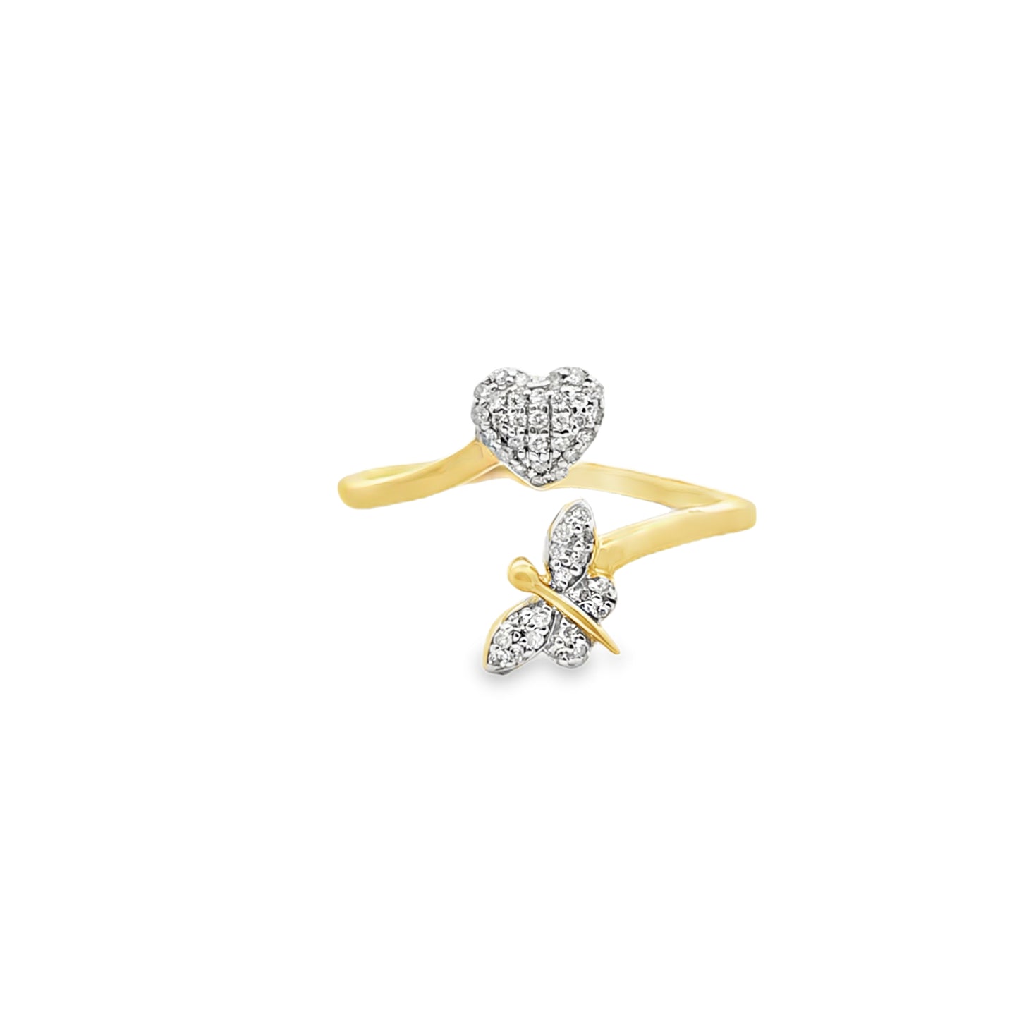 Diamond Butterfly & Heart Ring 0.15 CTW | 10K Yellow Gold Dainty Open Style