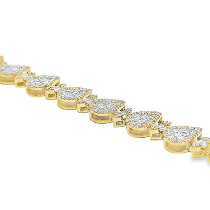 10K Yellow Gold Pear & Marquise Diamond Cluster Cuff Bracelet 2.50ctw