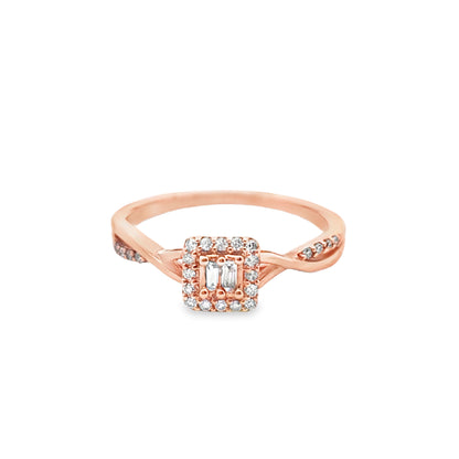 Diamond Square Ring Baguette & Round Stones 0.25 ctw 10K Yellow Gold