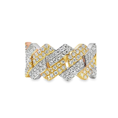 10K Yellow Gold Diamond Cuban Link Ring 1.15ctw | Iced Out Band