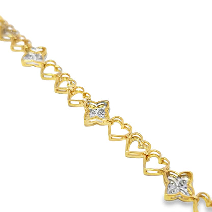 Women's Elegant Clover Heart Bracelet 0.95 ctw Diamond 10K Yellow Gold 7"