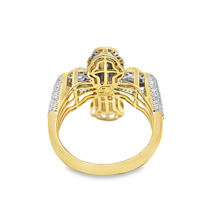 10K Yellow Gold Diamond Cross Ring 0.92 CTW | Baguette & Round Cut Stones