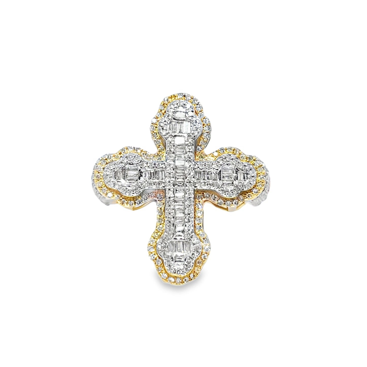 10K Yellow Gold Diamond Cross Ring 0.92 CTW | Baguette & Round Cut Stones
