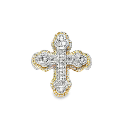 10K Yellow Gold Diamond Cross Ring 0.92 CTW | Baguette & Round Cut Stones