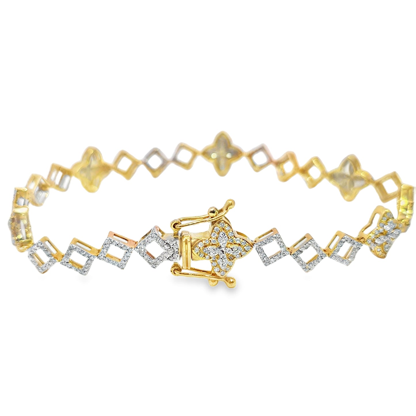 10K Gold Women's Clover Diamond Link Bracelet 1.45ctw