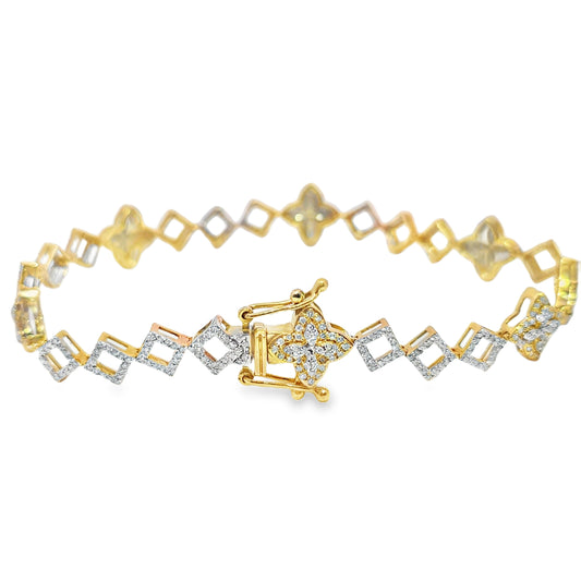 10K Gold Women's Clover Diamond Link Bracelet 1.45ctw