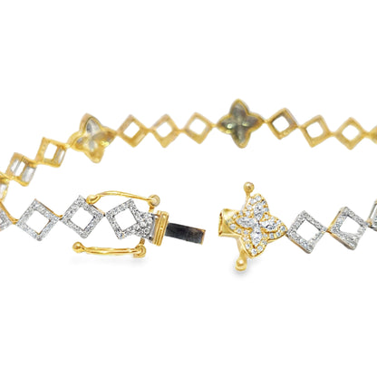 10K Gold Women's Clover Diamond Link Bracelet 1.45ctw