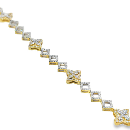 10K Gold Women's Clover Diamond Link Bracelet 1.45ctw