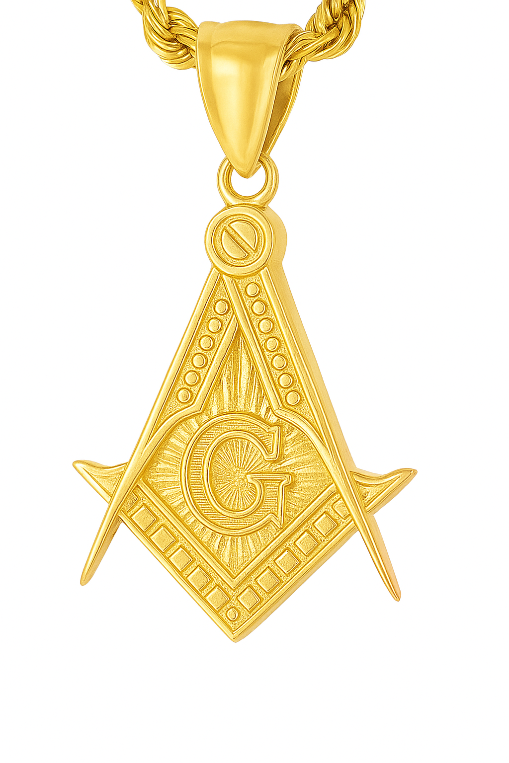 10K Yellow Gold Masonic Pendant Necklace Set – Square & Compass Symbol | Jewelry Palace