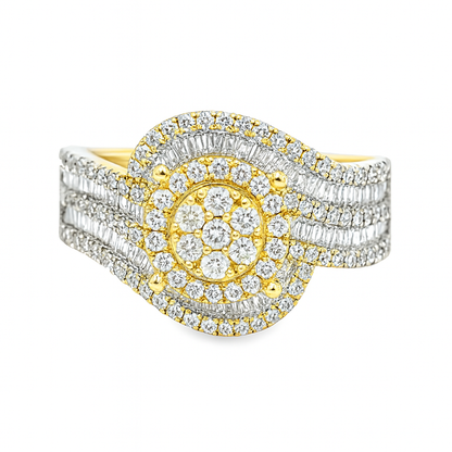 10K Yellow Gold Diamond Ring 1.50 ctw | Round Brilliant Cluster with Baguette Accents – Jewelry Palace Lithonia GA