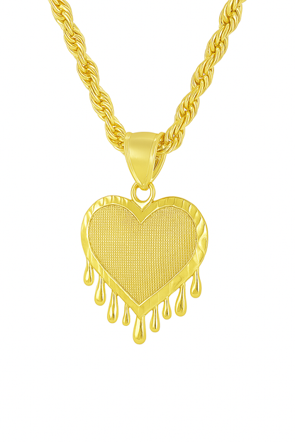 10K Yellow Gold Dripping Heart Pendant Necklace Set – Trendy & Bold Design | Jewelry Palace