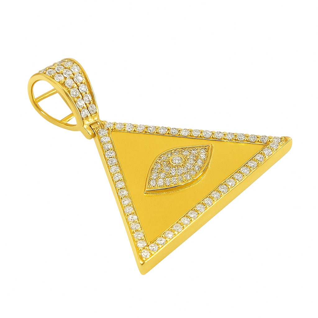 10K Yellow Gold Diamond Triangle Eye Pendant 0.90 ctw | Iced Out Protection Pendant for Men & Women – Jewelry Palace