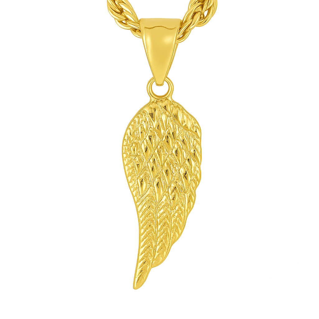 10K Yellow Gold Angel Wing Pendant Necklace Set – Symbol of Faith & Protection | Jewelry Palace