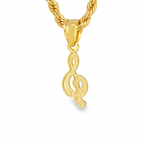 Unisex 10K gold music pendant and rope chain necklace