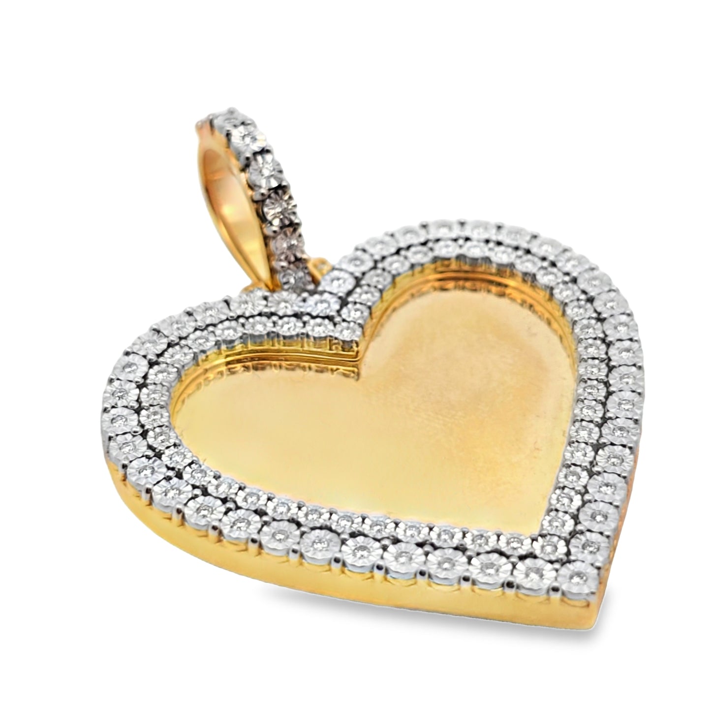 10k Yellow Gold Heart Shaped 2 Row Diamond Memory Pendant 0.50 ctw