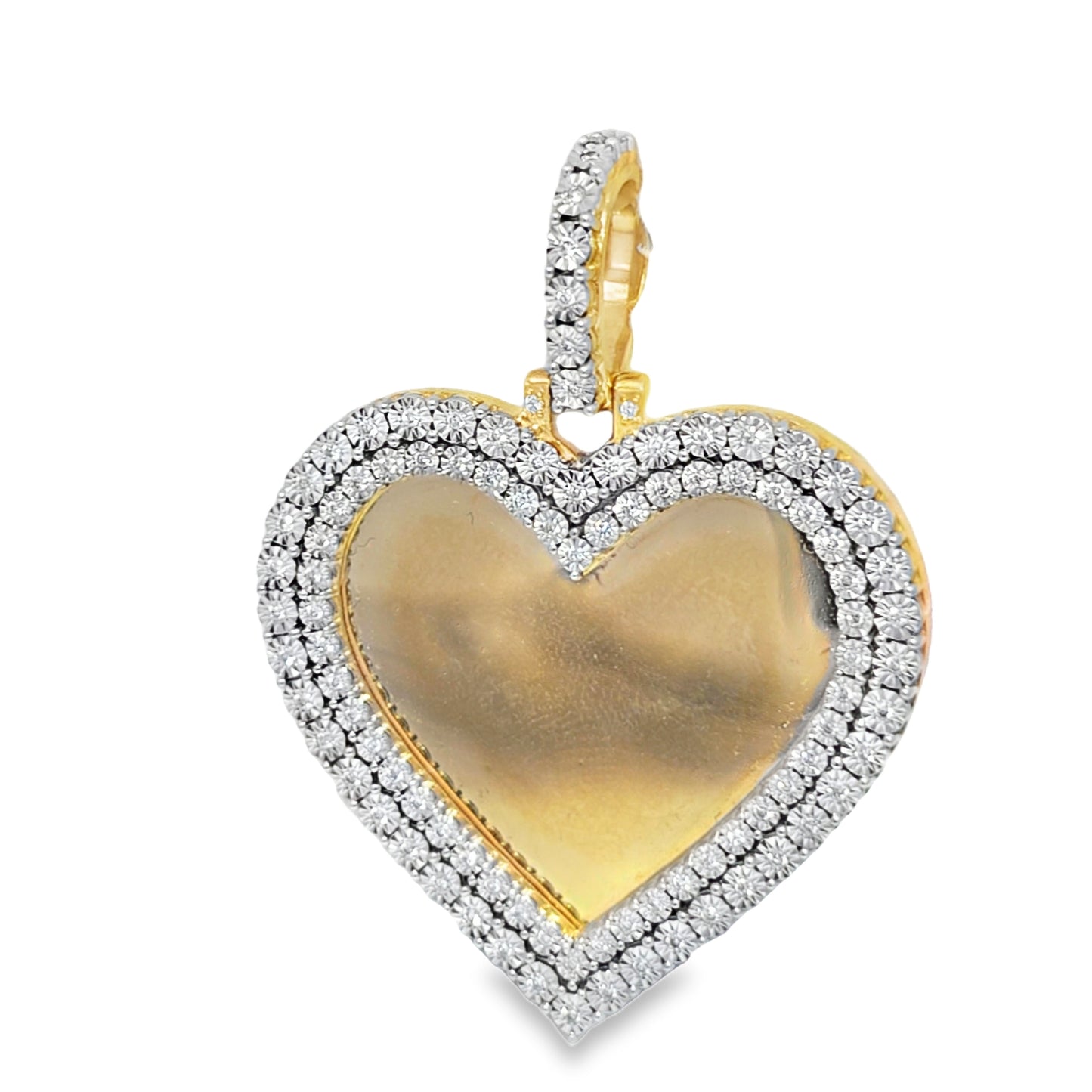 10k Yellow Gold Heart Shaped 2 Row Diamond Memory Pendant 0.50 ctw