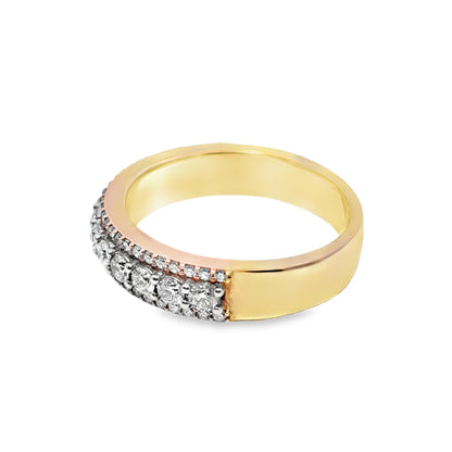 Mens Diamond Band 3 Row 10K Yellow Gold 1.59ctw Diamond