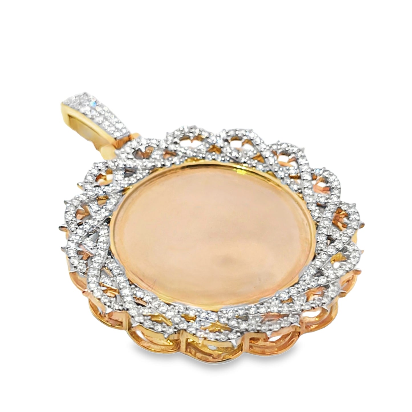 10k Yellow Gold Diamond Barbwire Circle Picture Pendant 1.74 ctw