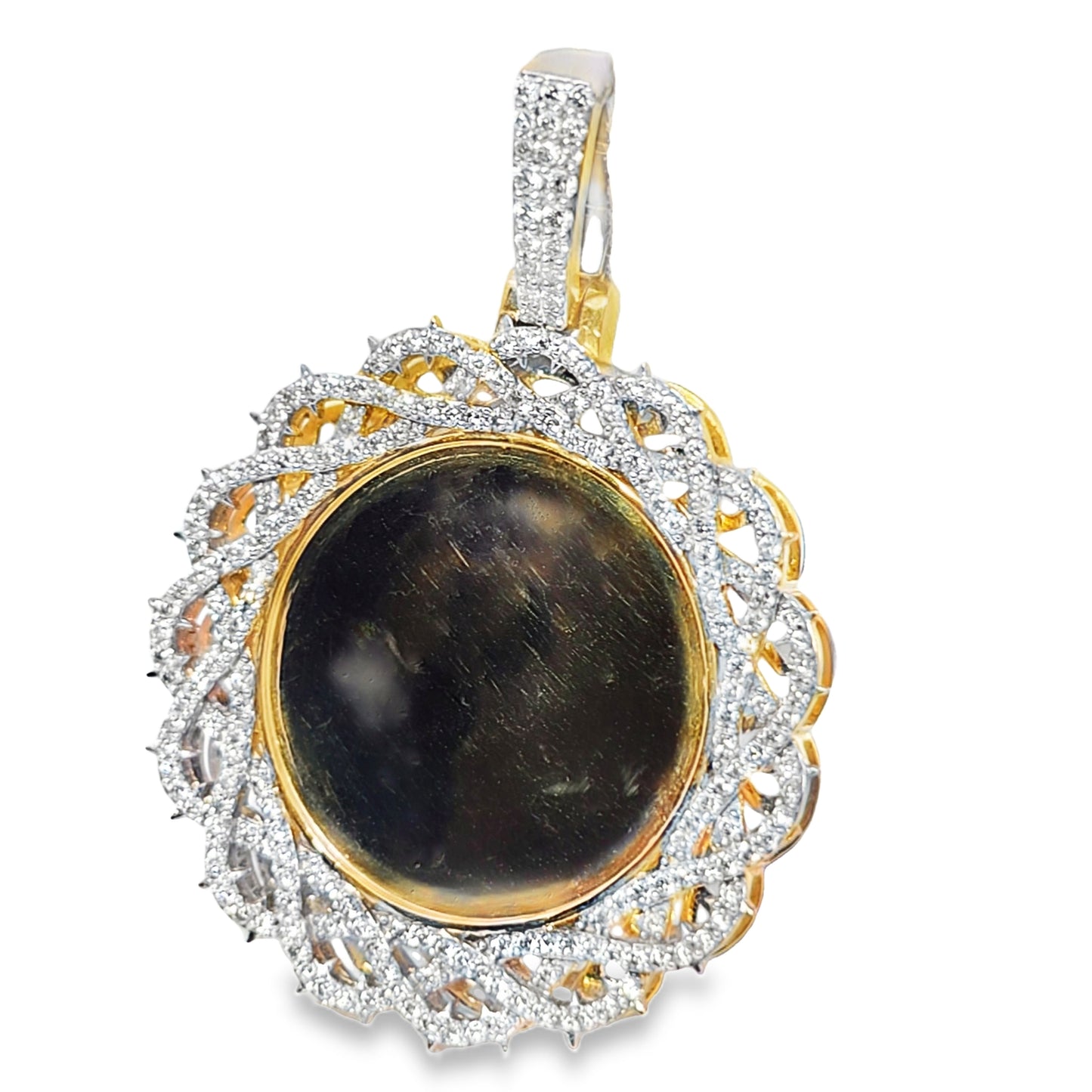10k Yellow Gold Diamond Barbwire Circle Picture Pendant 1.74 ctw