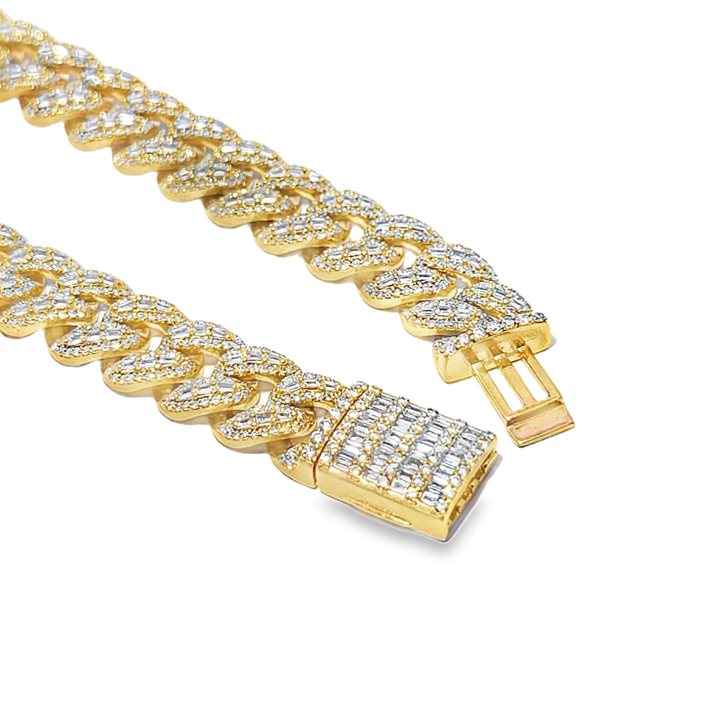 10K Yellow Gold Baguette Diamond Cuban Link Bracelet 8mm 3.37 CTW | Jewelry Palace
