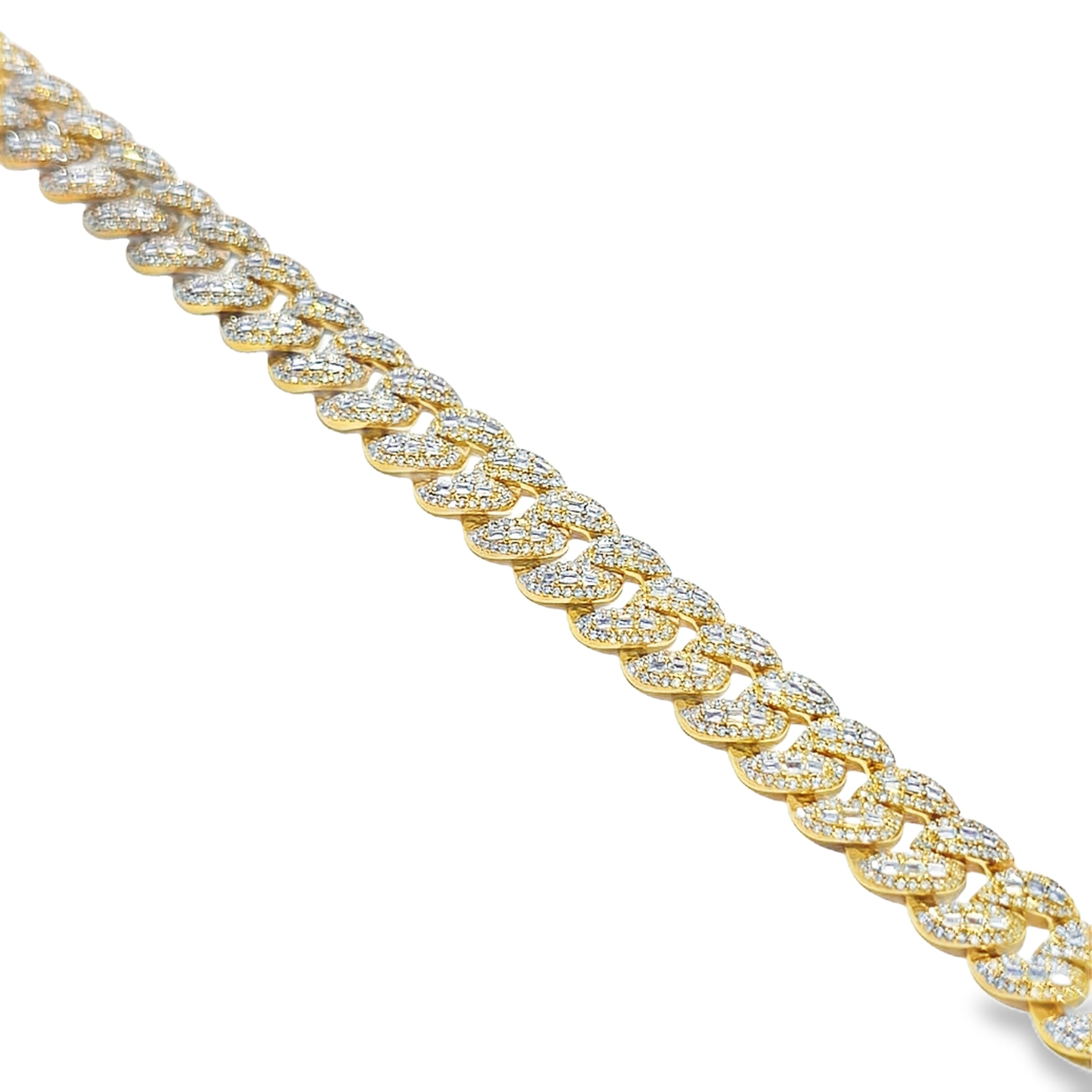 10K Yellow Gold Baguette Diamond Cuban Link Bracelet 8mm 3.37 CTW | Jewelry Palace