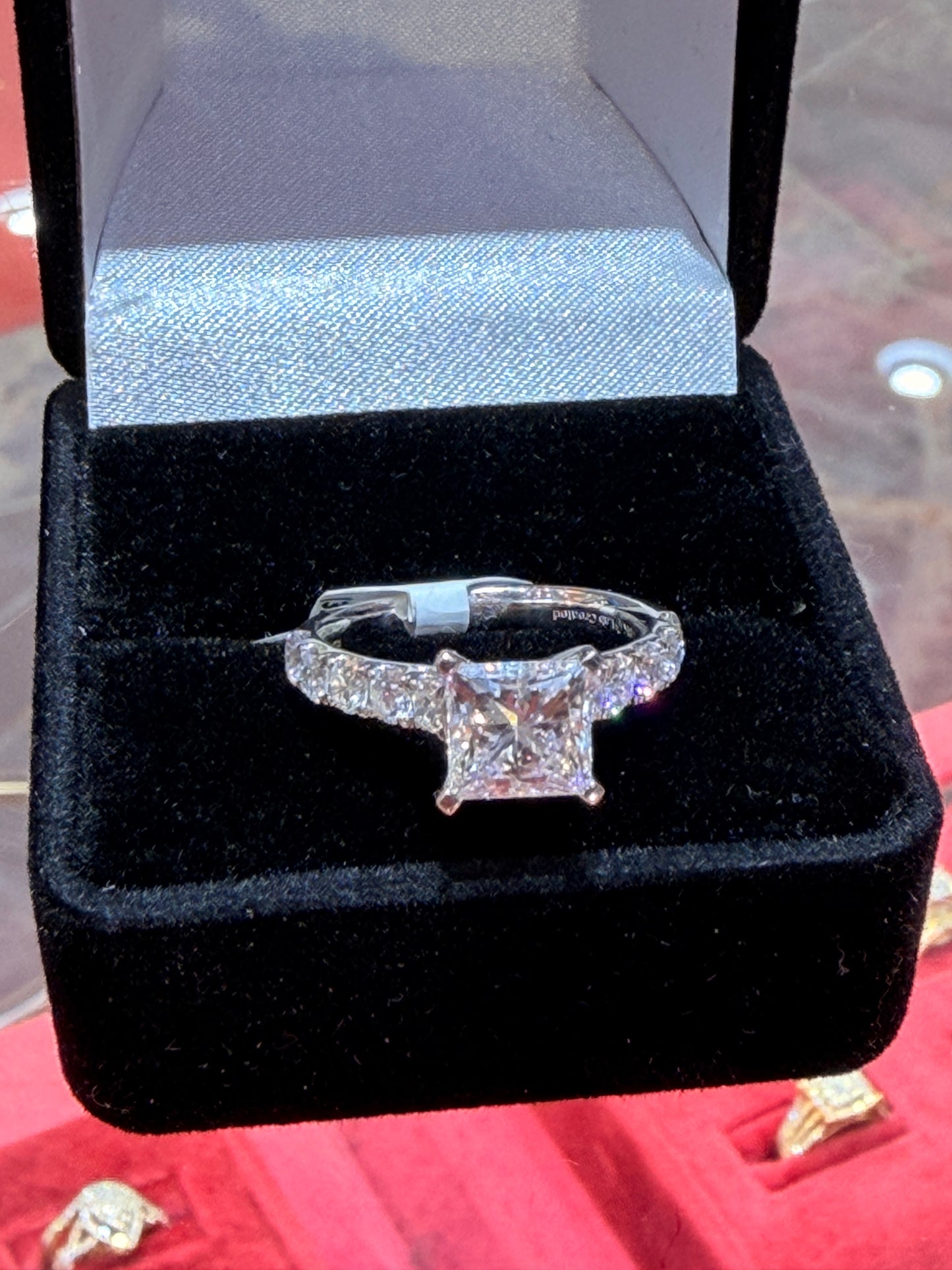 2.01 CT Princess Cut IGI Certified Lab Grown Diamond Engagement Ring – 18K White Gold 3.01 ctw Overall