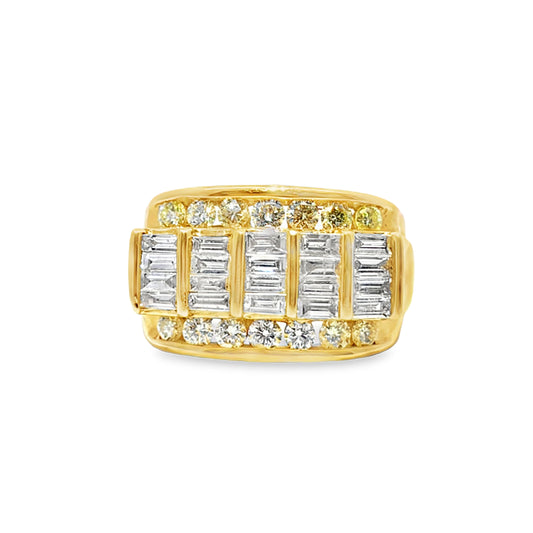 Finish Round & Baguette Cut Ring Wedding Band 2.98 ctw Diamond 10K Yellow Gold