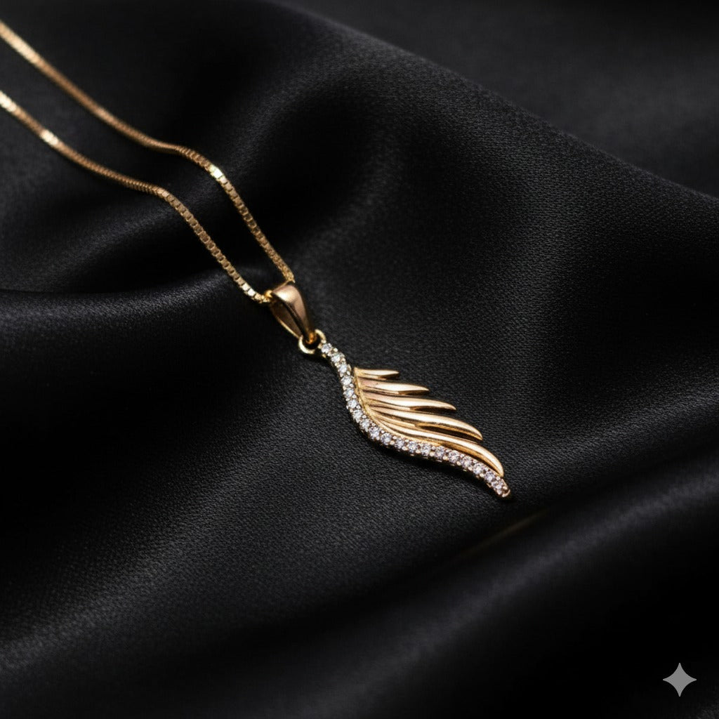 10K Yellow Gold Diamond Angel Wing Pendant Necklace for Women | 0.10 CTW