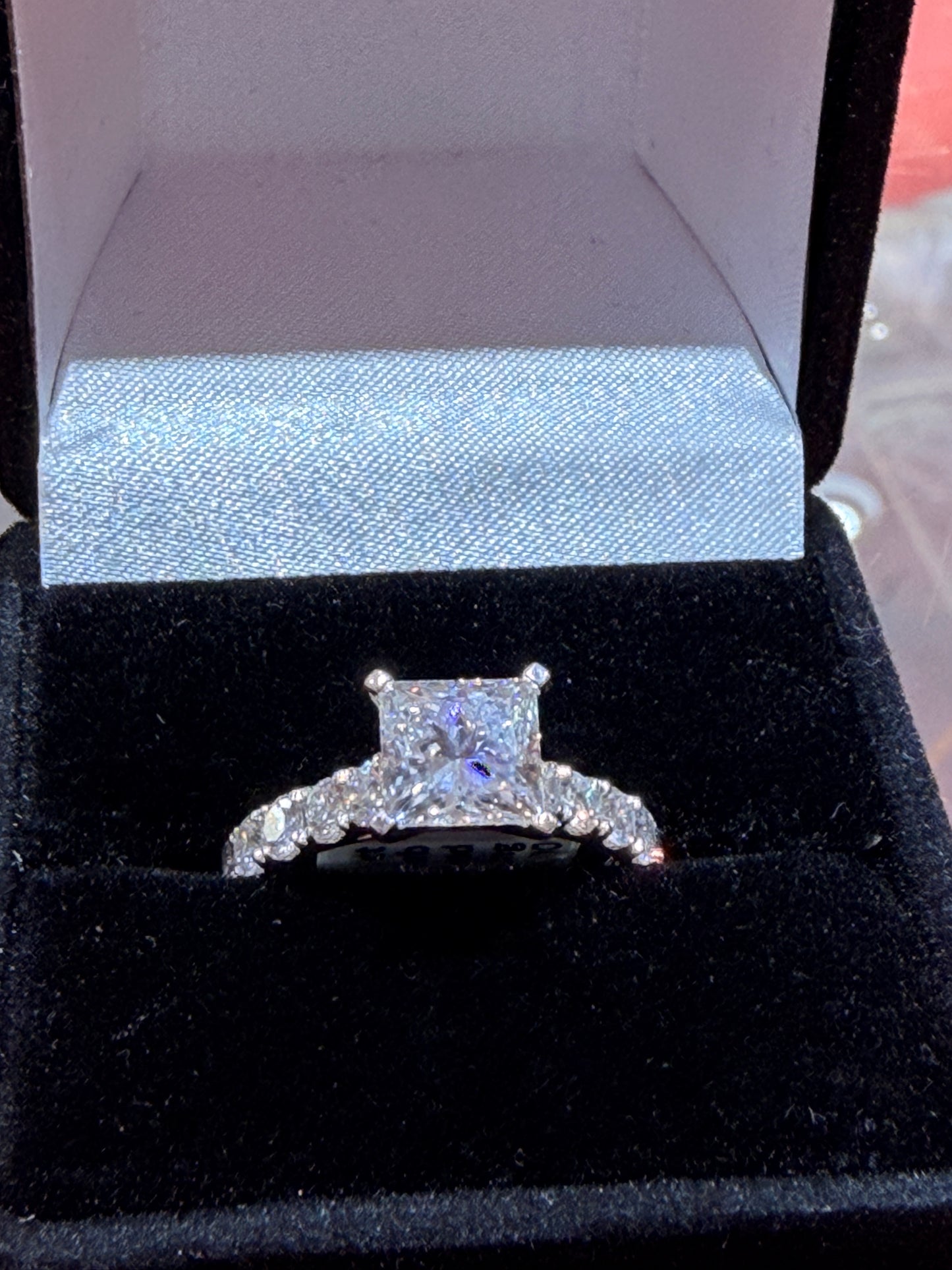 2.01 CT Princess Cut IGI Certified Lab Grown Diamond Engagement Ring – 18K White Gold 3.01 ctw Overall