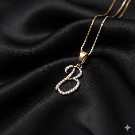 10k Yellow Gold Diamond "B" Initial Pendant With Box Chain 1/1 ctw