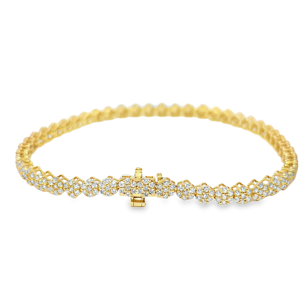 10K Yellow Gold Women’s Diamond Flower Bracelet 2.60 ctw – Floral Tennis Design | Jewelry Palace