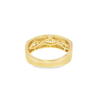 14K Yellow Gold 3-Row Diamond Band Ring 1.50 CTW | Round Cut Iced-Out Look