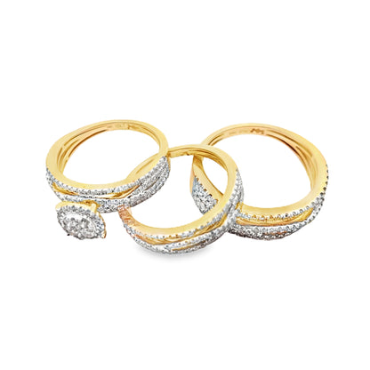Diamond Wedding Trio Set Ring 1.89 ctw 14K Yellow Gold